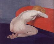 Felix Vallotton Nude Kneeling against a red sofa oil painting picture wholesale